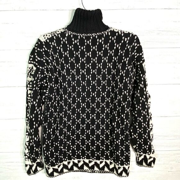 Vintage Amanda Fielding Chunky Turtleneck Tunic Sweater Black White Geometric L - Picture 4 of 6